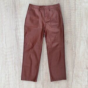 7 For All Mankind Brown Faux Leather Straight Leg High Waist Ankle Pants M